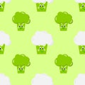 Cute vegetables broccoli, cauliflower seamless pattern cartoon eyes, smiling, happy Royalty Free Stock Photo