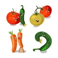 Cute vegetables characters kawaii for kids. Vector flat cartoon illustration Royalty Free Stock Photo