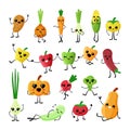 Cute vegetables kawaii flat characters vector set Royalty Free Stock Photo