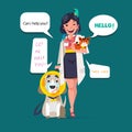 Cute veterinarian character design. Cat with sick paw and dog at