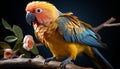 A cute, vibrant macaw perching on a branch in the rainforest generated by AI