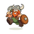 Cute viking holding axe cartoon