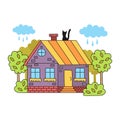 Cute village house with cat