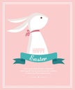 Cute Vintage Bunny With A Ribbon. Easter Card