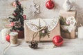 Cute vintage christmas new year gifts mock up on