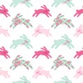 Cute vintage Easter seamless pattern with bunnies as retro fabric patch applique in shabby chic style