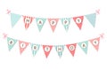 Cute vintage festive fabric pennant banner as bunting flags with letters Happy Birthday in shabby chic style Royalty Free Stock Photo