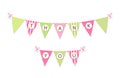 Cute vintage festive fabric pennant banner as bunting flags with letters Thank You in shabby chic style Royalty Free Stock Photo