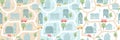 Cute vintage houses buildings in pastel colors, childish seamless hand drawing pattern Royalty Free Stock Photo