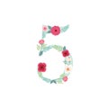 Cute vintage number five with flowers