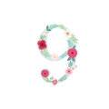 Cute vintage number nine with flowers