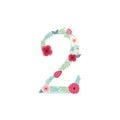 Cute vintage number two with flowers Royalty Free Stock Photo