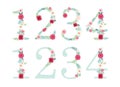 Cute vintage numbers with hand drawn rustic flowers