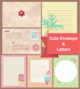 Cute vintage pastel letters and envelope paper stationery templa