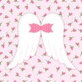 Cute vintage patchwork of angel wings with shabby chic bow