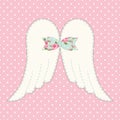 Cute vintage patchwork of angel wings with shabby chic bow