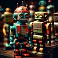 Cute vintage retro robots - ai generated image