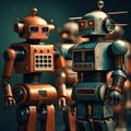 Cute vintage retro robots - ai generated image