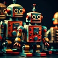 Cute vintage retro robots - ai generated image