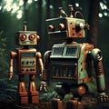 Cute vintage retro robots - ai generated image