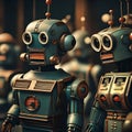 Cute vintage retro robots - ai generated image