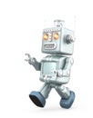 Cute vintage robot running. Isolated on white background