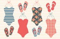 Cute vintage swimsuits and flip-flops