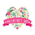 Cute vintage Valentine`s Day symbol as rustic hand drawn first spring flowers in heart shape Royalty Free Stock Photo