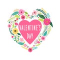 Cute vintage Valentine`s Day symbol as rustic hand drawn first spring flowers in heart shape Royalty Free Stock Photo