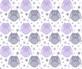 Cute violet and grey owls with stars in the background