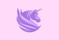 Cute violet unicorn sign or logotype vector concept