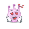 Cute viridans streptococci cartoon character has a falling in love face