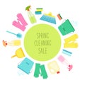 Cute vivid spring cleaning background with hand written text