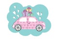 Cute volkswagen beetle style car with gift boxses