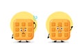 Cute waffle character with confused and happy expression