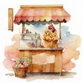 Cute waffle stall, AI generative watercolor illustration