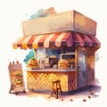 Cute waffle stall, AI generative watercolor illustration