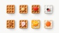 6 Cute Waffles Icon Pack On Minimalist 2d White Background