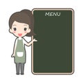 Cute waitress character cartoon and menu board vector