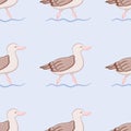 Cute Walking Seagull Background Pattern Vector