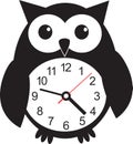 Cute wall clock owl sticker. Vector illustration