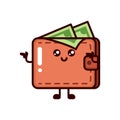 Cute Wallet with money mascot logo design illustration