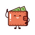 Cute Wallet with money mascot logo design illustration