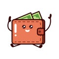 Cute Wallet with money mascot logo design illustration