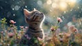 Cute wallpaper with curious kittens with blurred background and bokeh effects, wallpaper with cat kittens and radiant light,