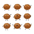 Cute walnut characters set with different emitions Royalty Free Stock Photo