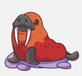 cute walrus gig tusk on the ground. isolated cartoon animal illustration. Flat Style Sticker Icon Design Premium Logo vector.