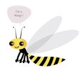 Cute wasp isolated on white background and speech balloon.