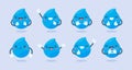 Cute water drop cartoon characters in various poses Providing knowledge to reduce water use Royalty Free Stock Photo
