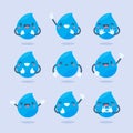 Cute water drop cartoon characters in various poses Providing knowledge to reduce water use Royalty Free Stock Photo